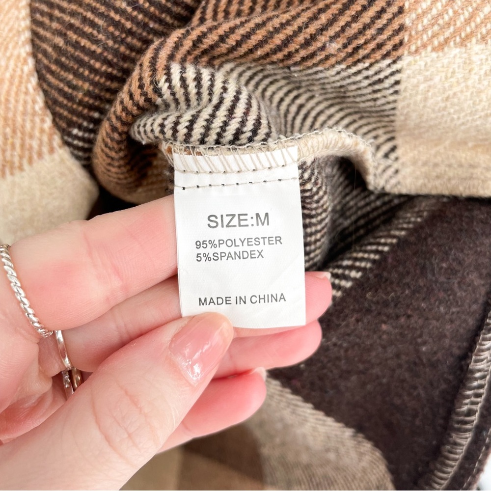 Neutral Plaid Button Down Shacket Medium - image 8